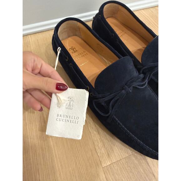 Brunello Cucinelli Lace-detailed navy suede loafers w/tag - Mens EU 46 main image 8